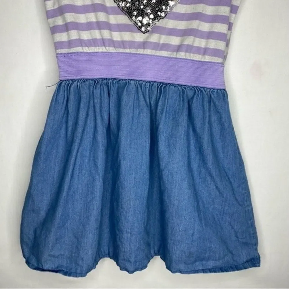 5/$15 Children's Place Purple White Blue Striped Sequin Heart Short Sleeve Play
